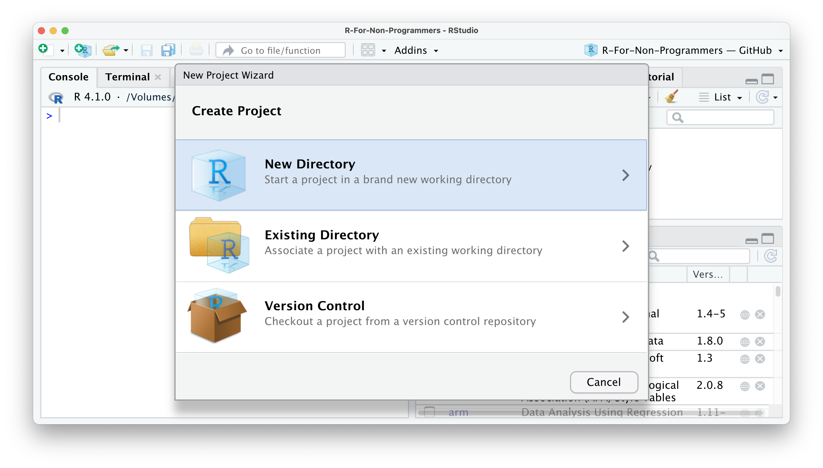New Project Wizard pop up menu